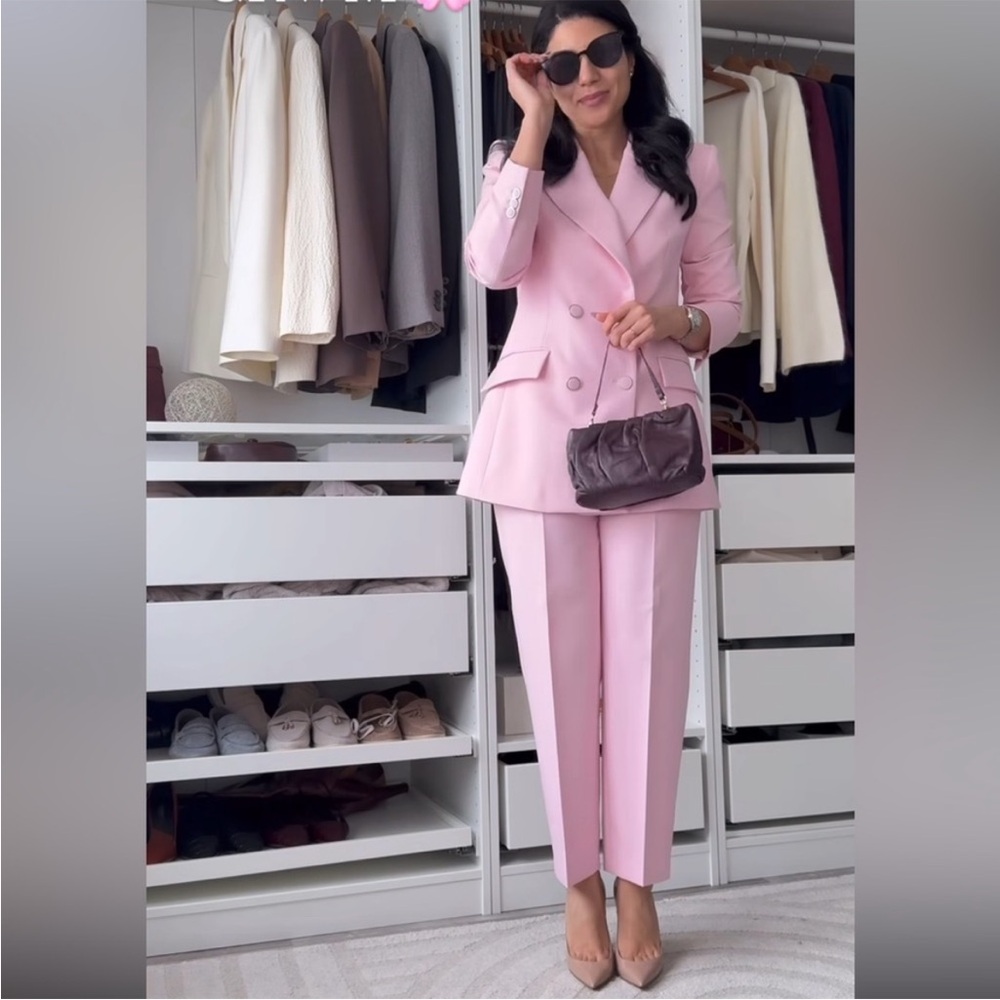 ZARA 2 PIECES SET DOUBLE BREASTED SHOULDER PAD BLAZER AND SLIM HIGH WAIST PANTS - Picture 4 of 16